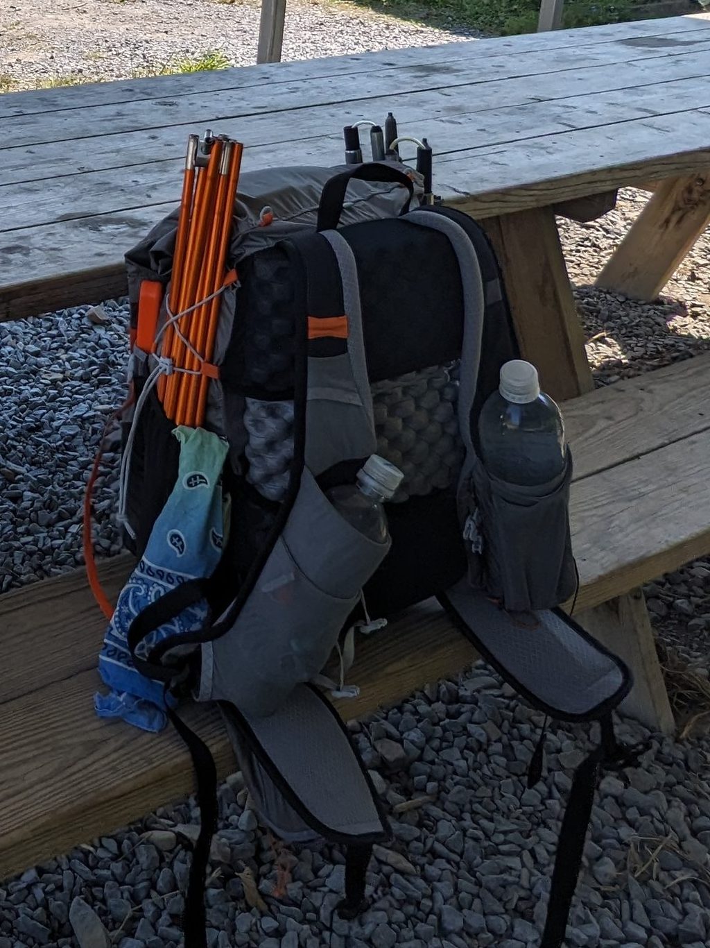 Backpack sitting on a picnic table